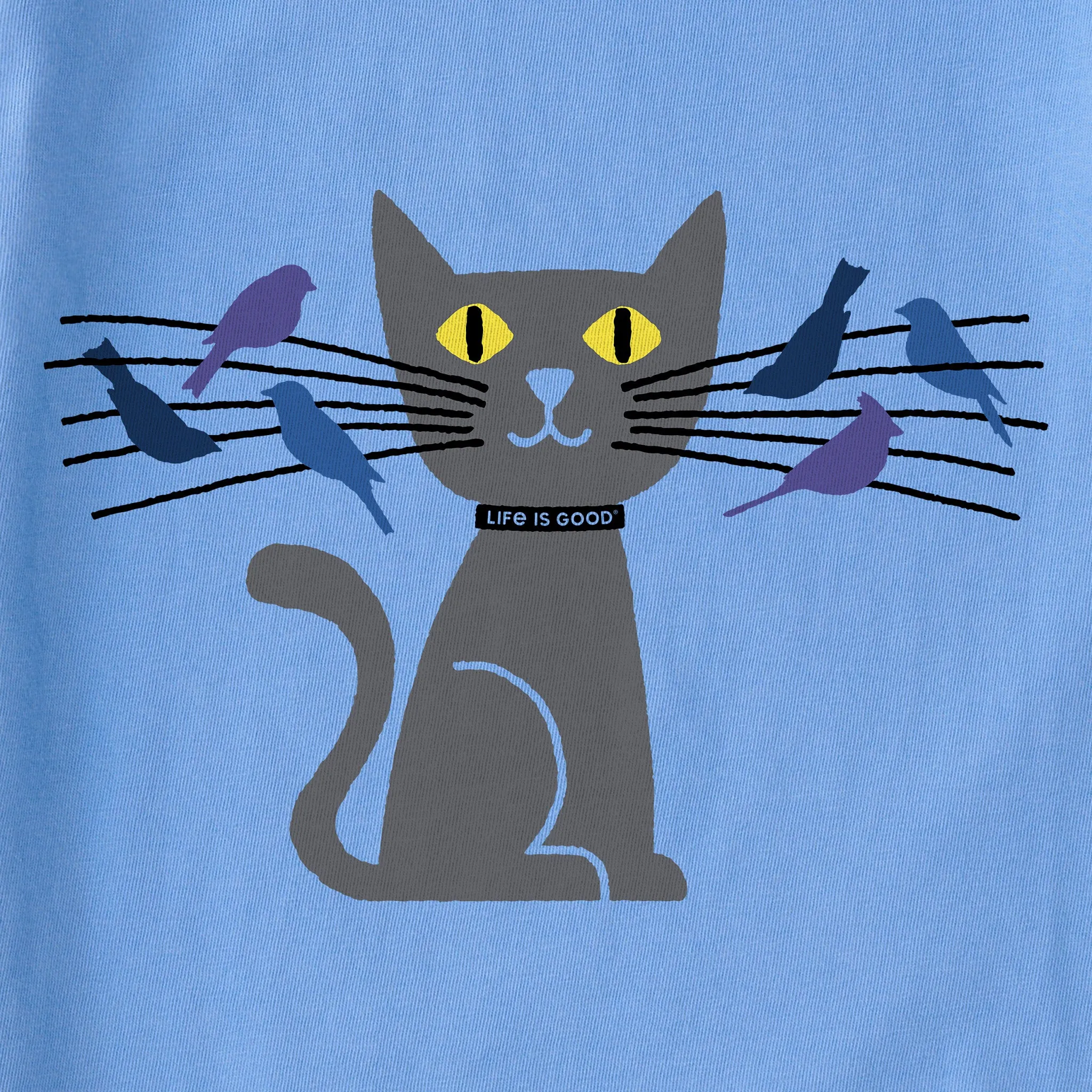 Women's Cat Bird Whiskers Short Sleeve Crusher Vee Life is Good