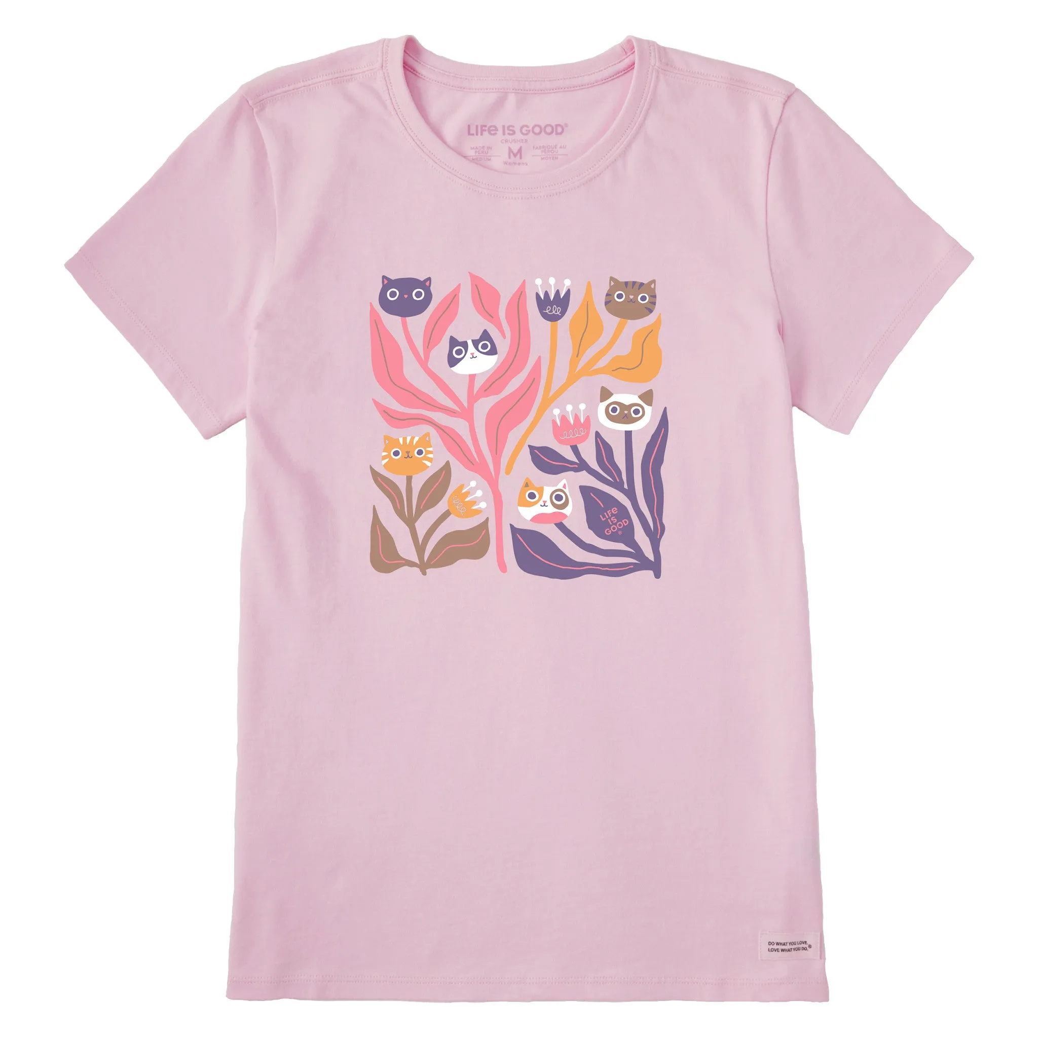 Women's Cat Flowers Short Sleeve Tee Life is Good