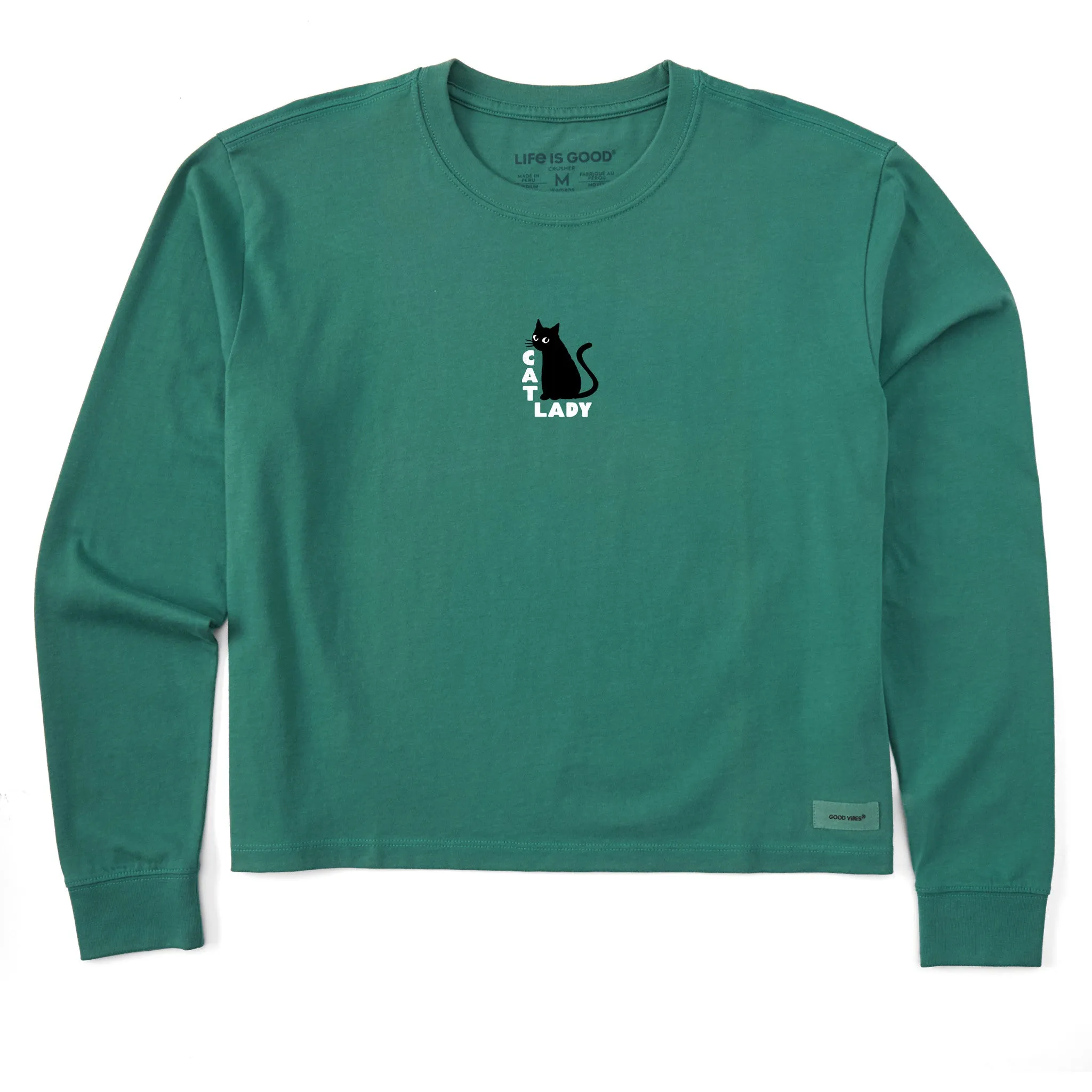 Women's Cat Lady Mini Long Sleeve Crusher Boxy Tee Life is Good