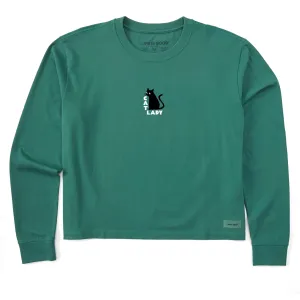 Women's Cat Lady Mini Long Sleeve Crusher Boxy Tee Life is Good