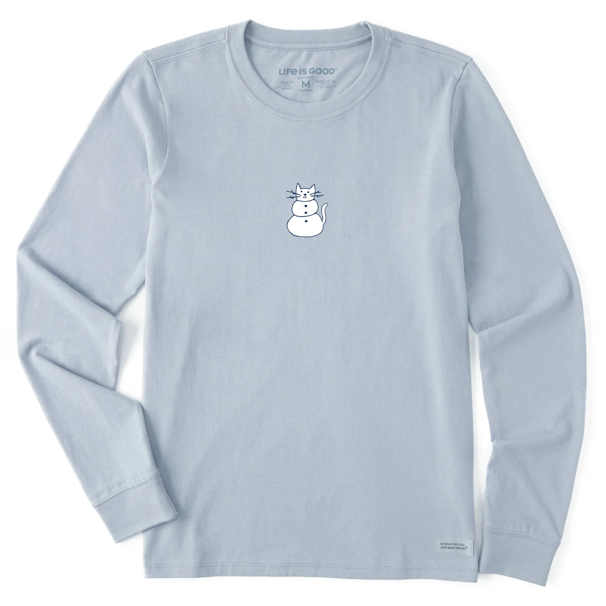 Women's Cat Snowman Long Sleeve Crusher Tee Life is Good