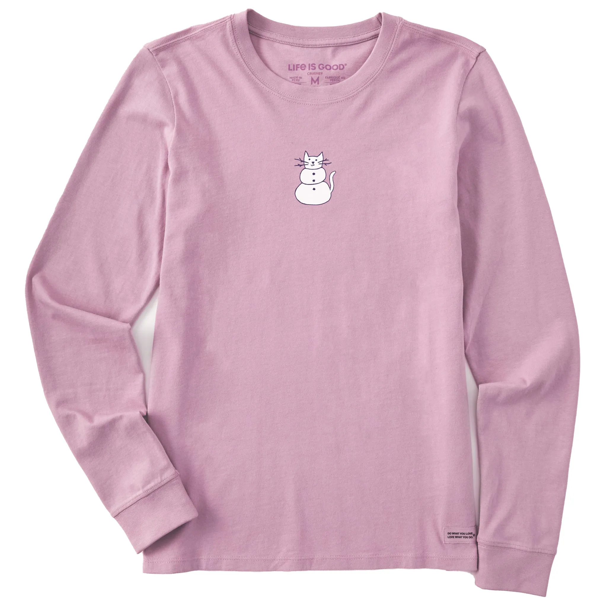 Women's Cat Snowman Long Sleeve Crusher Tee Life is Good