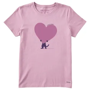 Women's Cat with Heart Short Sleeve Crusher Tee Life is Good