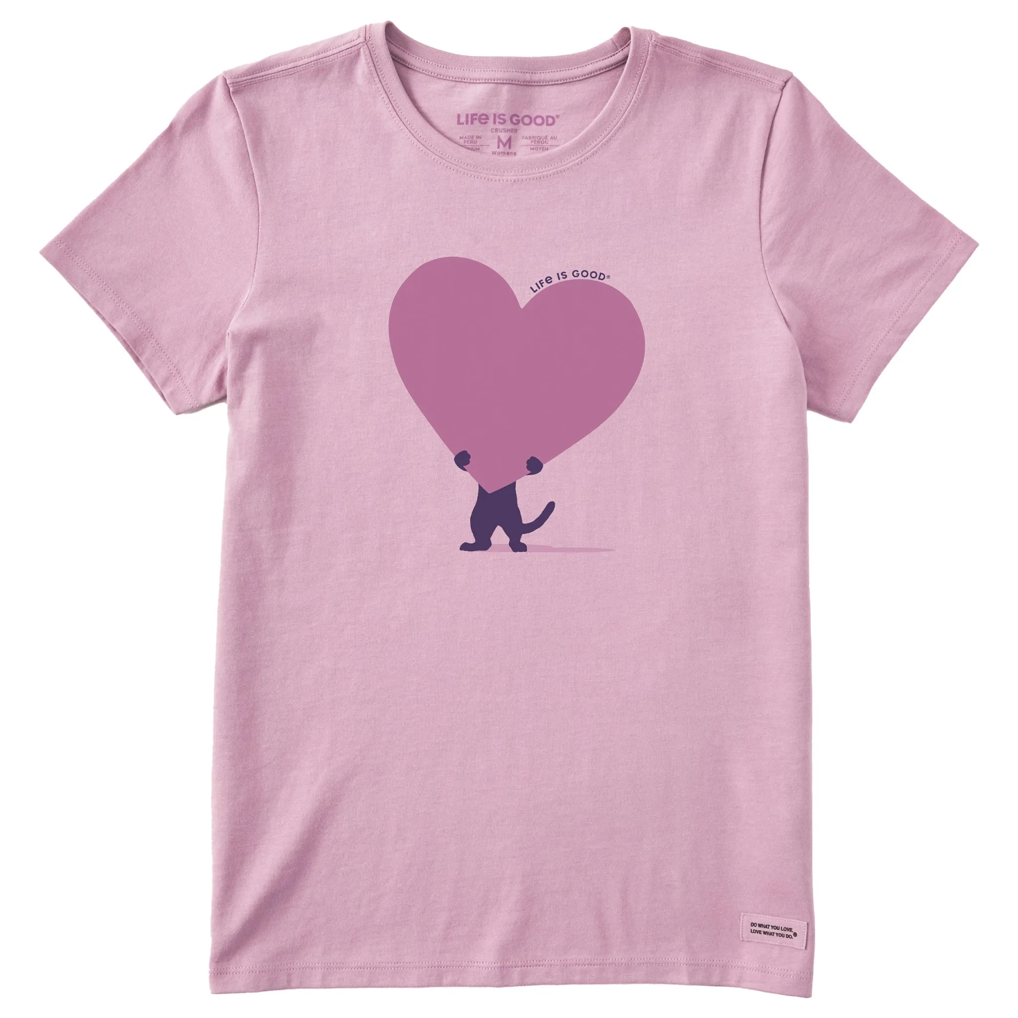 Women's Cat with Heart Short Sleeve Crusher Tee Life is Good