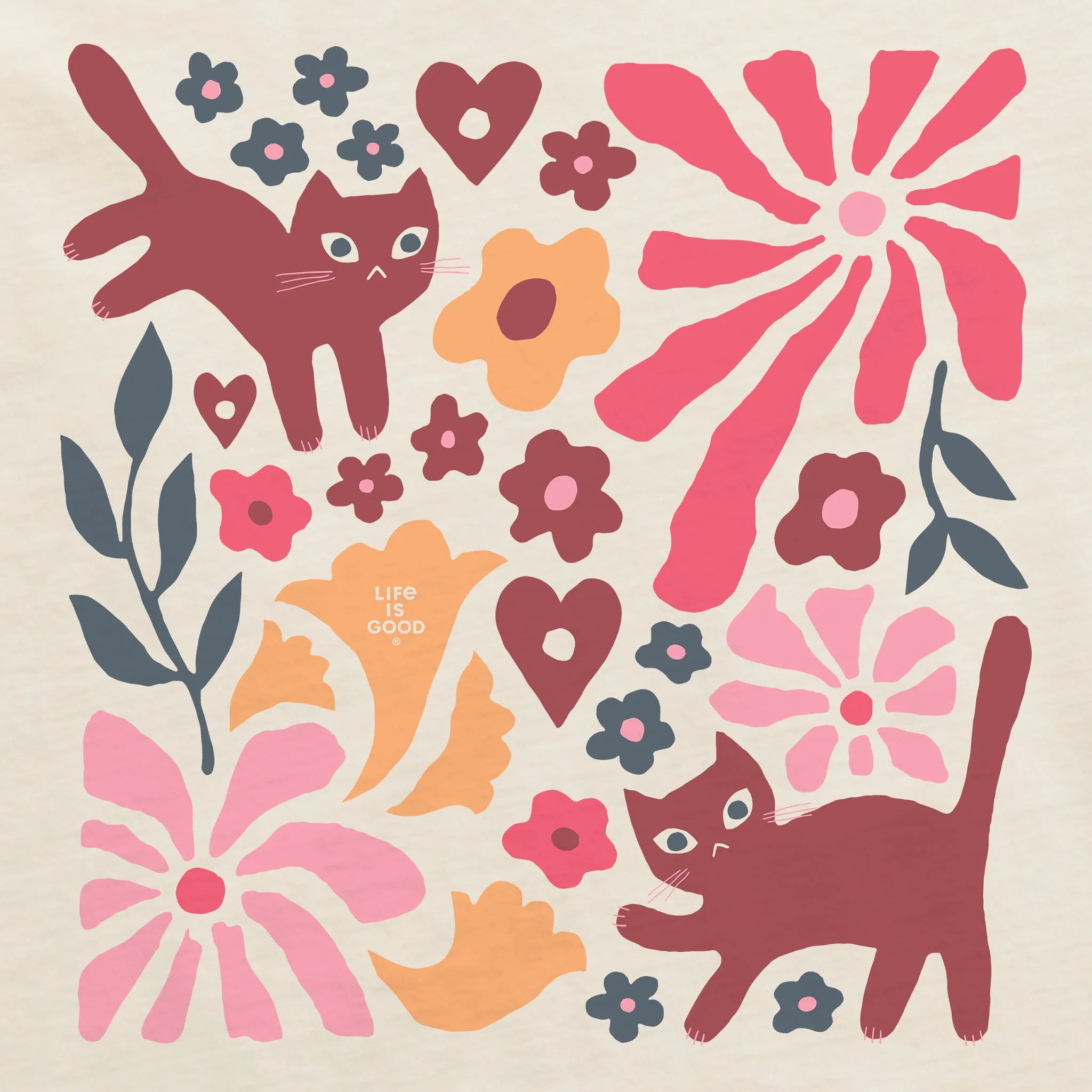 Women's Cats in Flower Field Short Sleeve Crusher Boxy Tee Life is Good