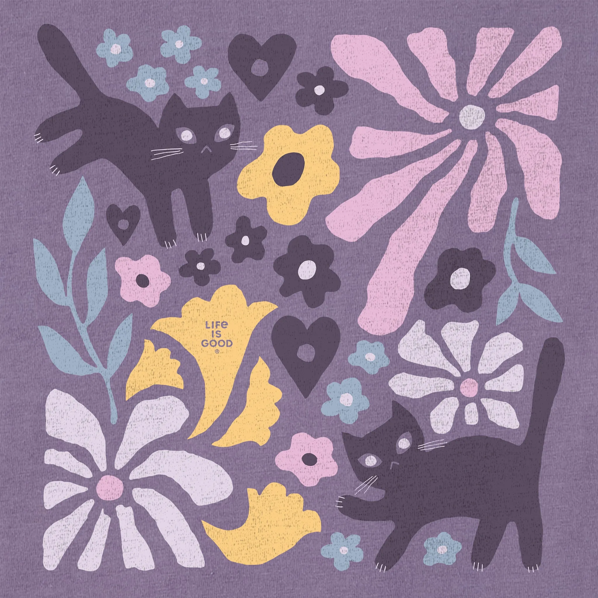 Women's Cats in Flower Field Short Sleeve Crusher Boxy Tee Life is Good
