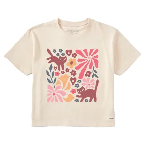 Women's Cats in Flower Field Short Sleeve Crusher Boxy Tee Life is Good