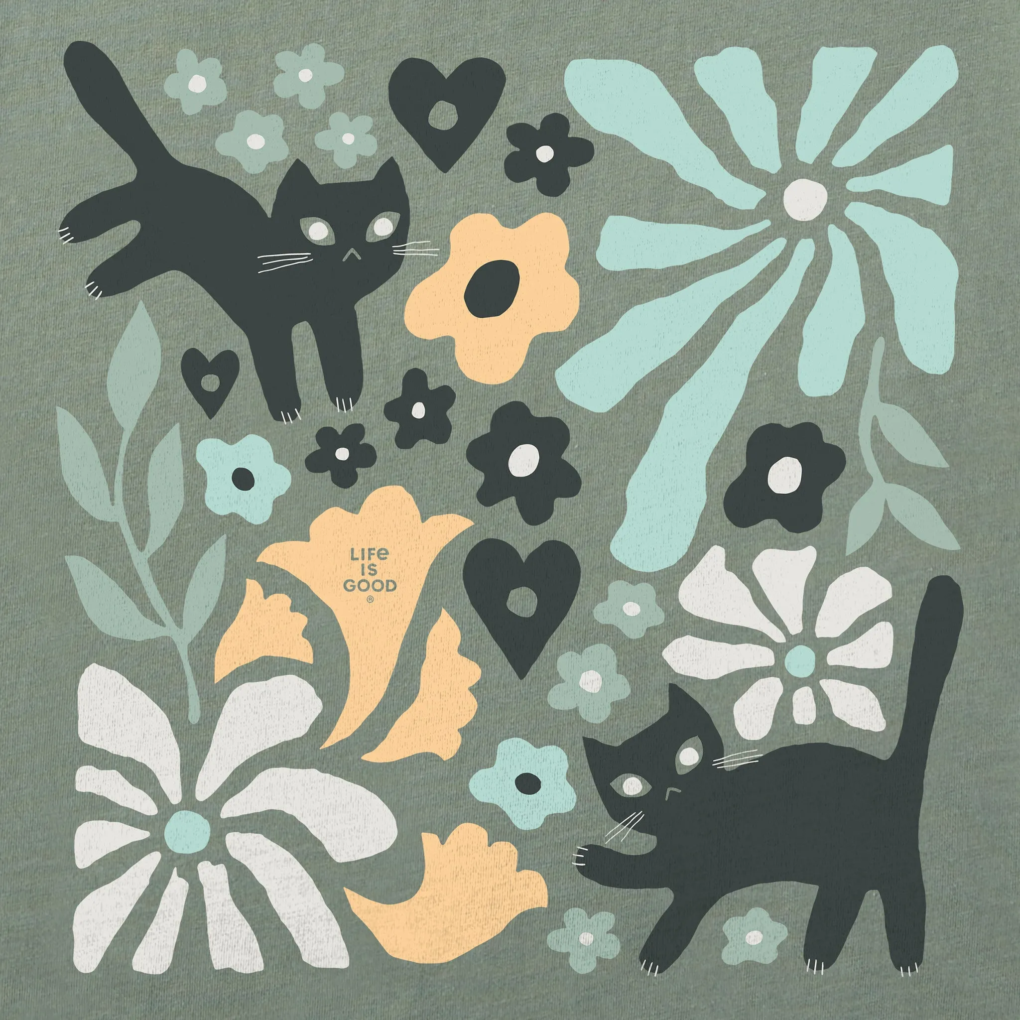 Women's Cats in Flower Field Short Sleeve Crusher Boxy Tee Life is Good