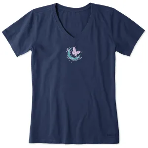Women's Celestial Butterfly Moon Short Sleeve Crusher Vee Life is Good