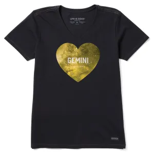 Women's Celestial Gemini Heart Short Sleeve Crusher Vee Life is Good
