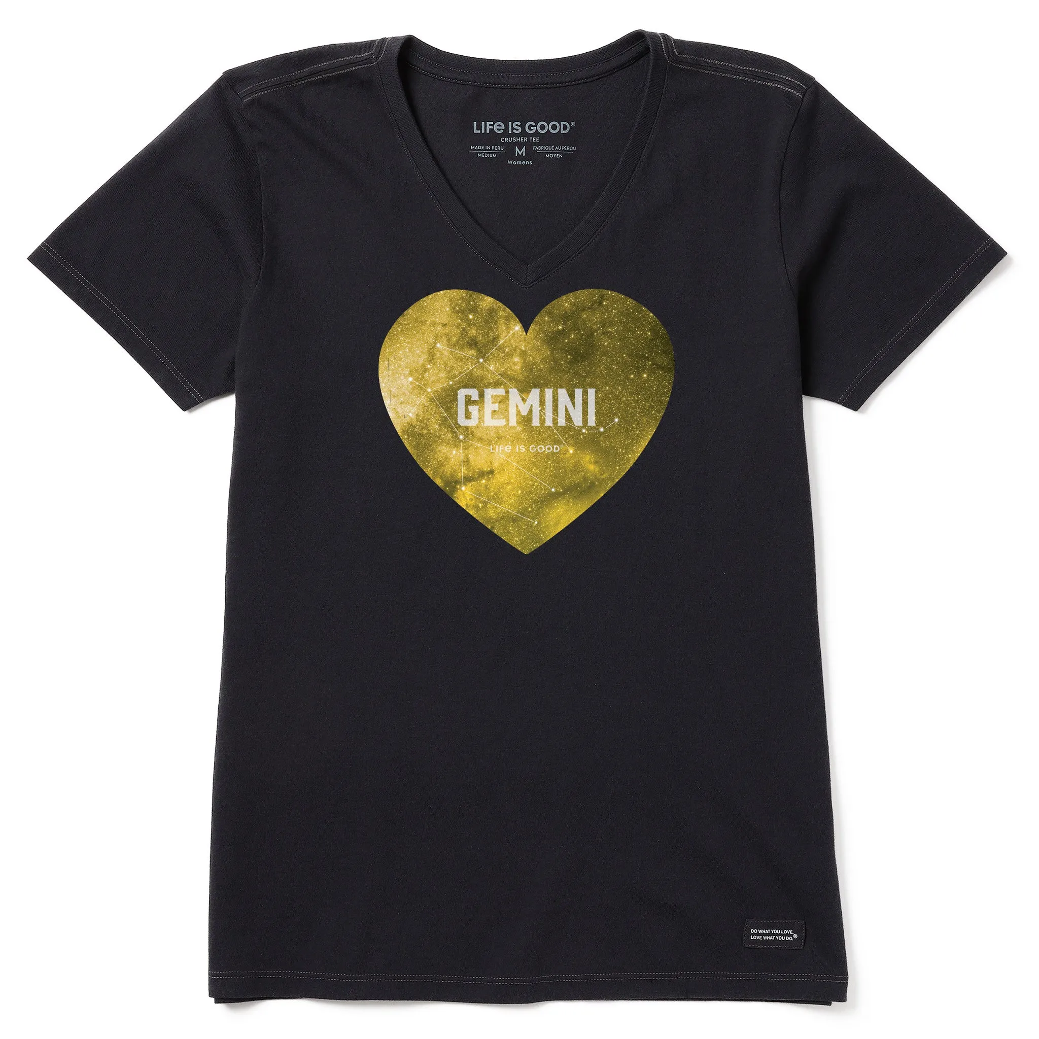Women's Celestial Gemini Heart Short Sleeve Crusher Vee Life is Good