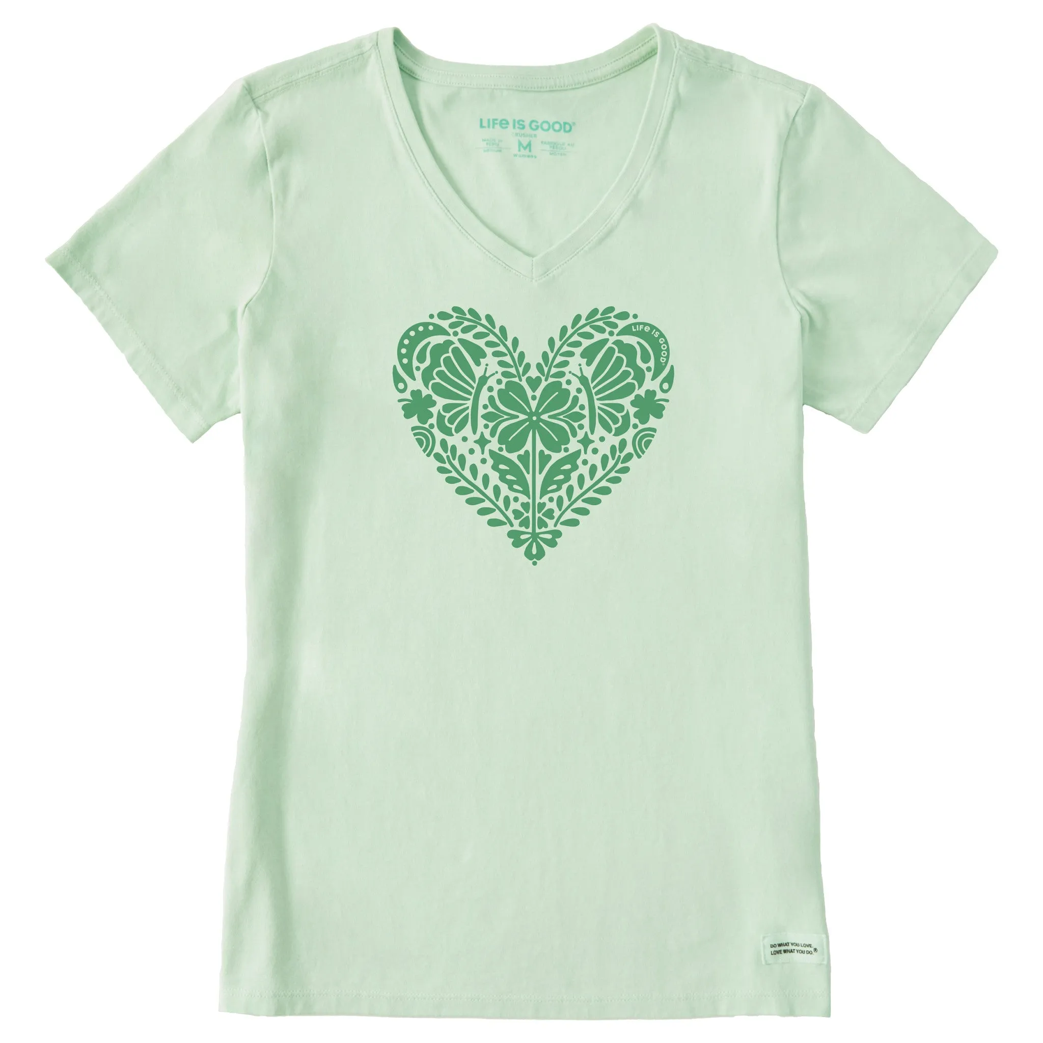 Women's Celtic Clover Heart Short Sleeve Crusher Vee Life is Good