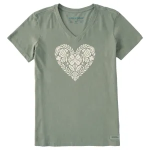 Women's Celtic Clover Heart Short Sleeve Crusher Vee Life is Good