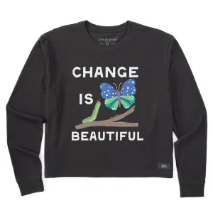 Women's Change is Beautiful Butterfly Long Sleeve Crusher Boxy Tee Life is Good