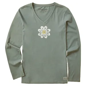 Women's Cheery Flower Long Sleeve Crusher Vee Life is Good