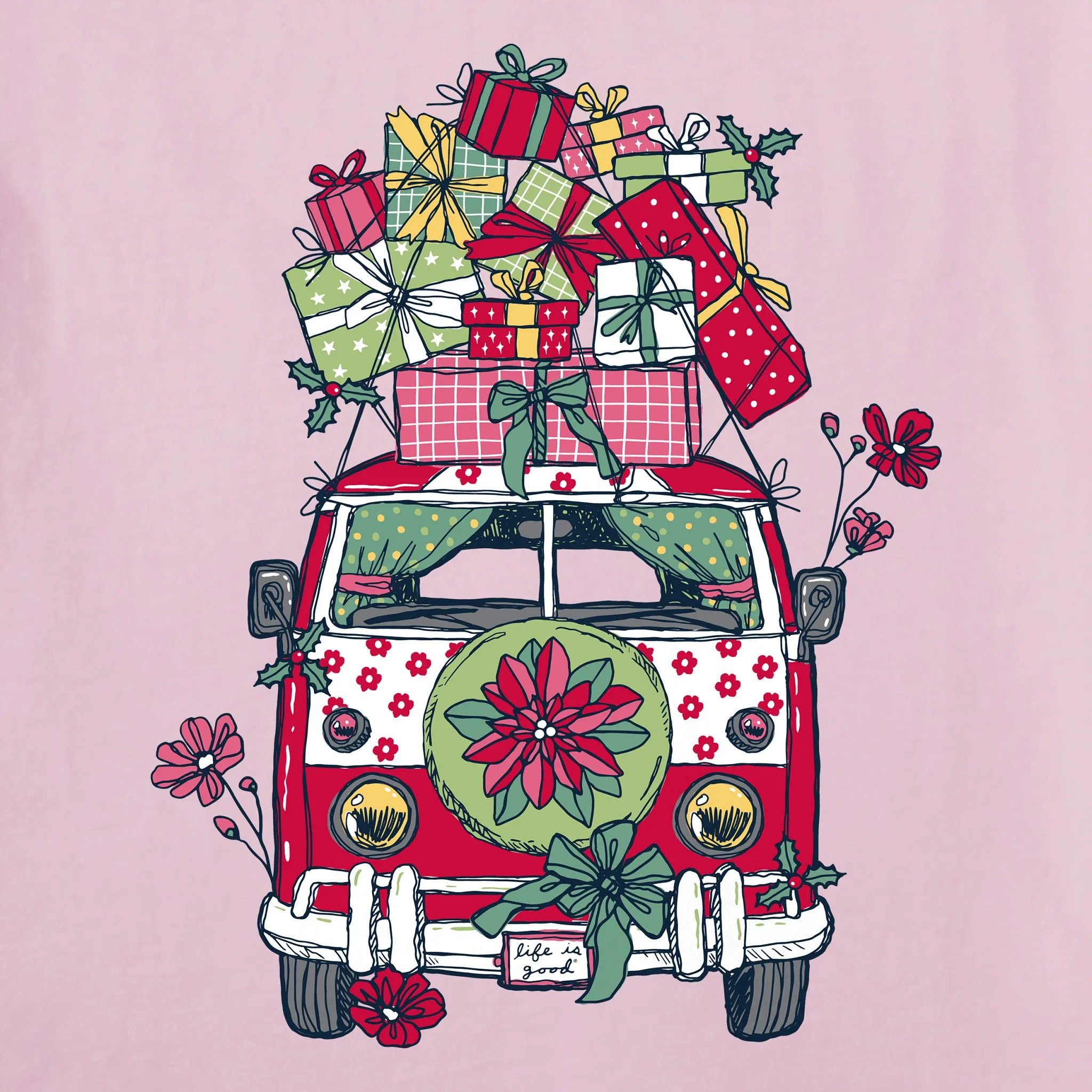 Women's Christmas Van Long Sleeve Crusher Tee Life is Good
