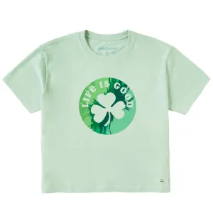 Women's Circle Clover Tie Dye Short Sleeve Crusher Boxy Tee Life is Good