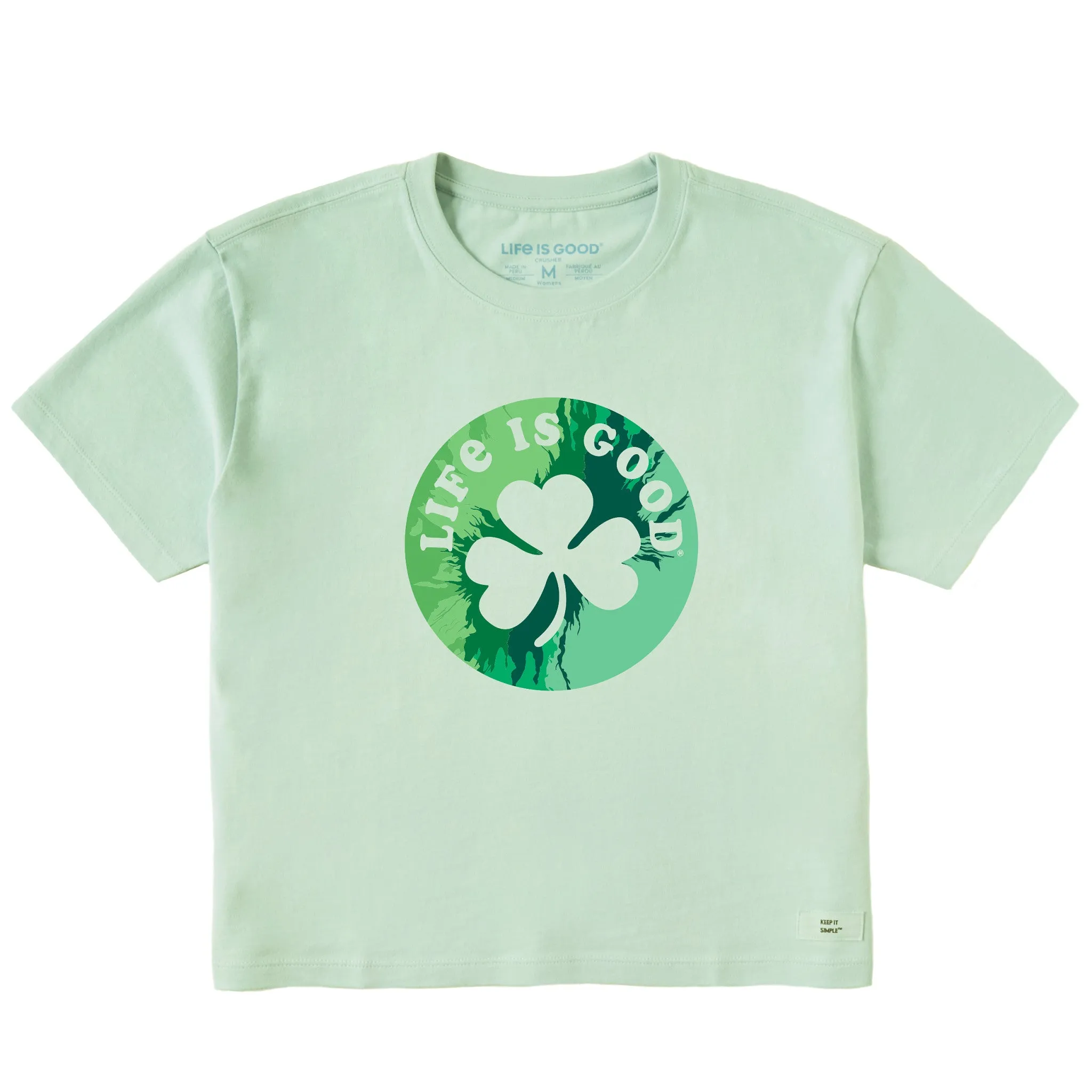 Women's Circle Clover Tie Dye Short Sleeve Crusher Boxy Tee Life is Good