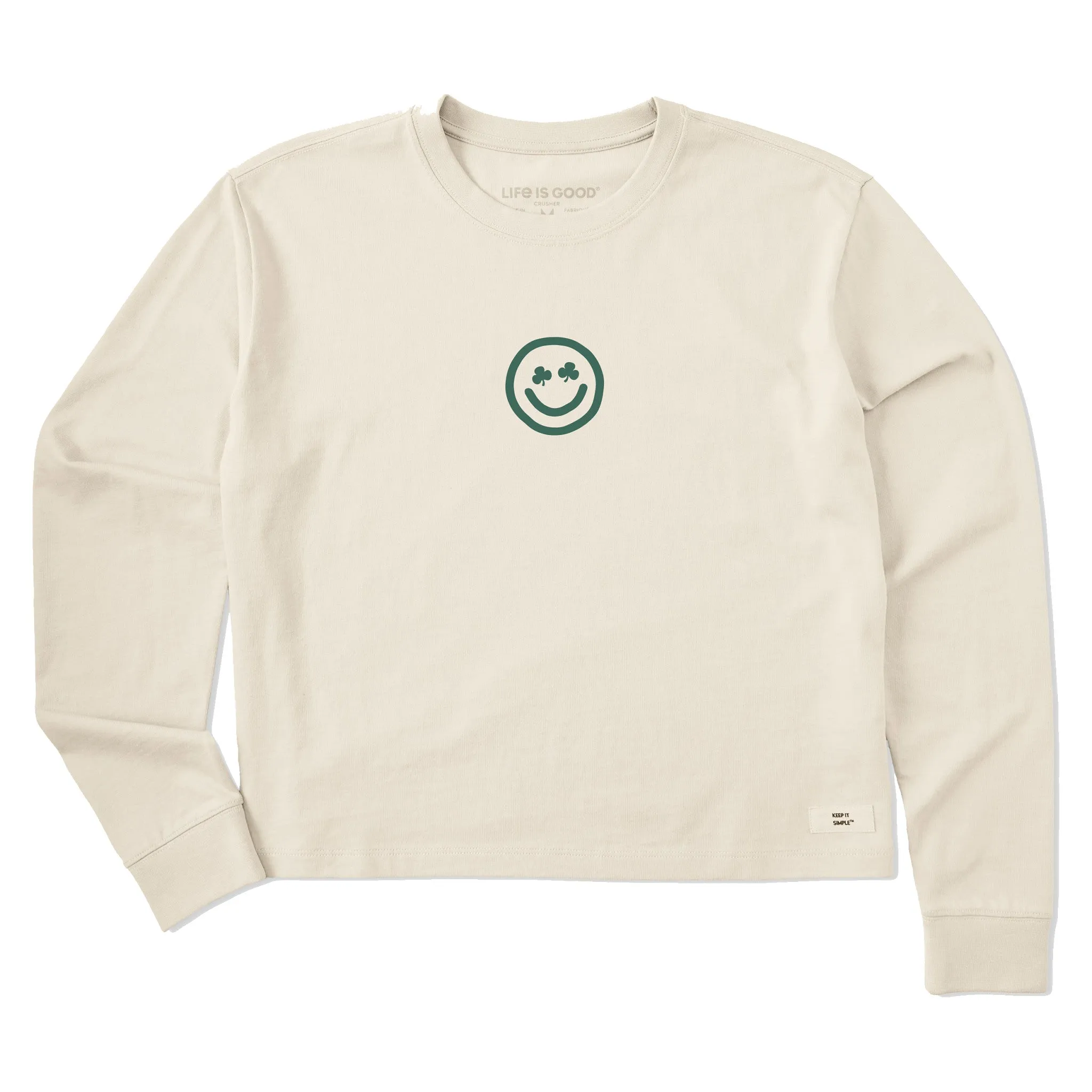 Women's Clean Clover Smile Face Long Sleeve Crusher Boxy Tee Life is Good