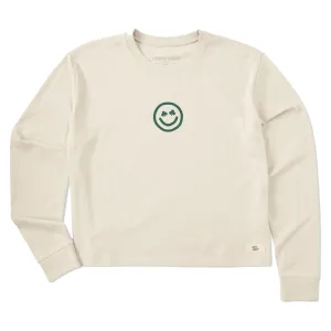 Women's Clean Clover Smile Face Long Sleeve Crusher Boxy Tee Life is Good