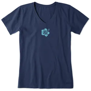 Women's Clean Hibiscus Short Sleeve Crusher Vee Life is Good