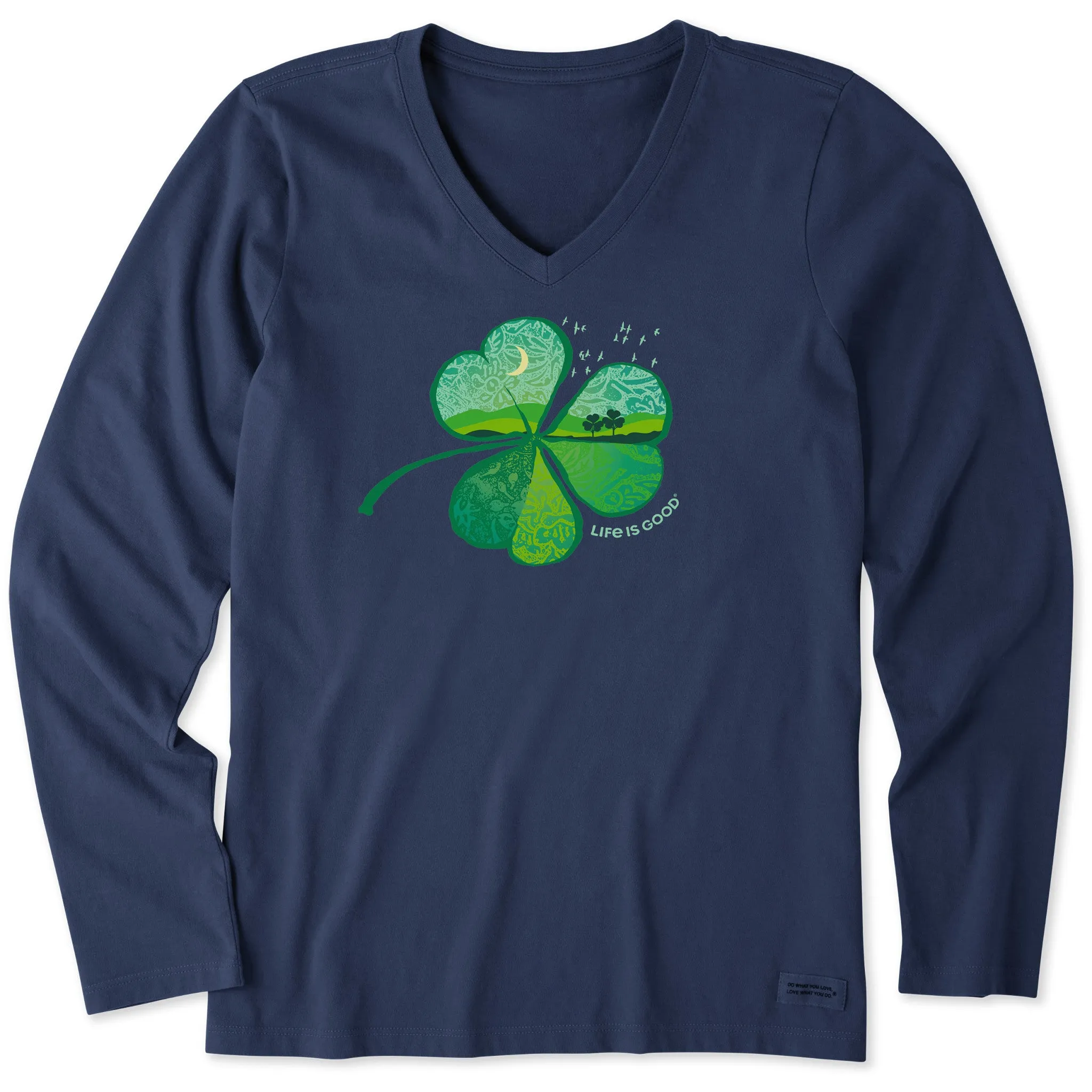 Women's Cloverfield Long Sleeve Crusher Vee Life is Good