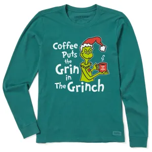Women's Coffee puts Grin in Grinch Long Sleeve Crusher Tee Life is Good
