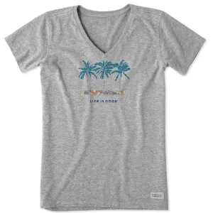Women's Cool Palm Flowers Short Sleeve Vee Life is Good