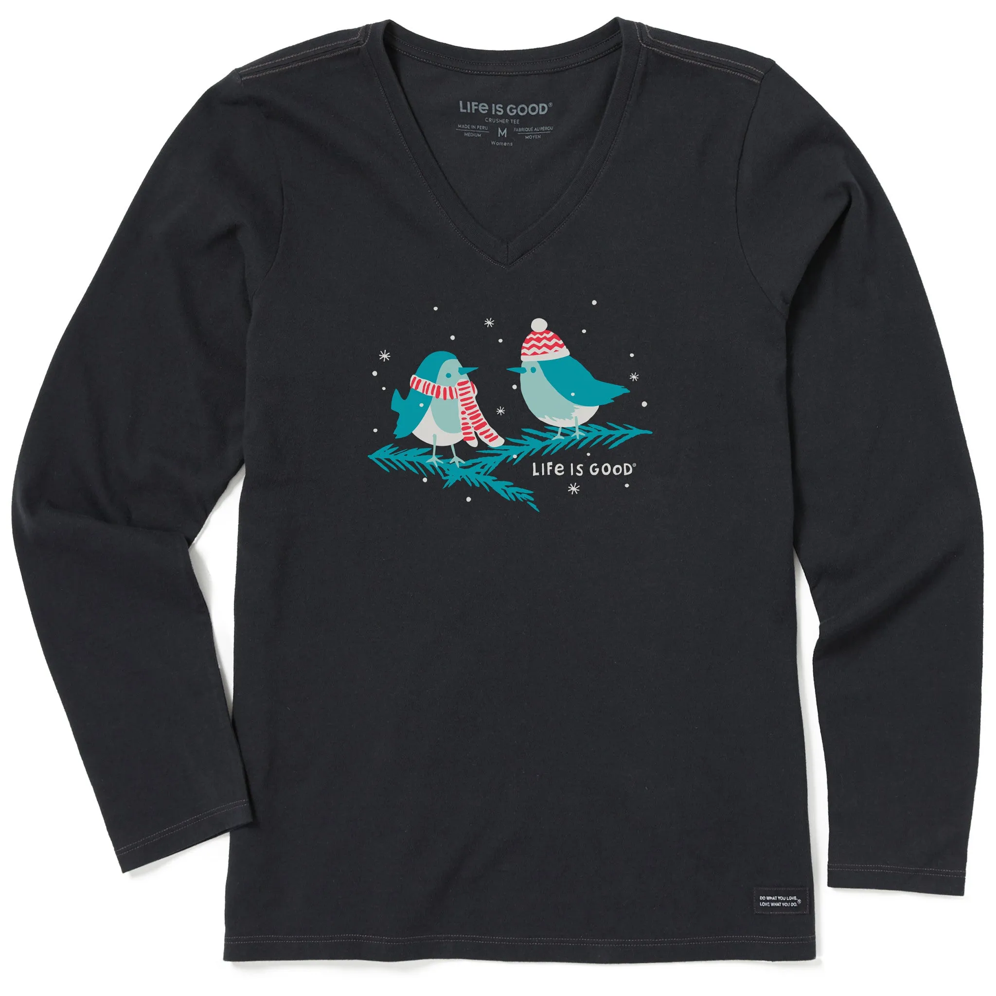 Women's Cozy Birds Long Sleeve Crusher Vee Life is Good