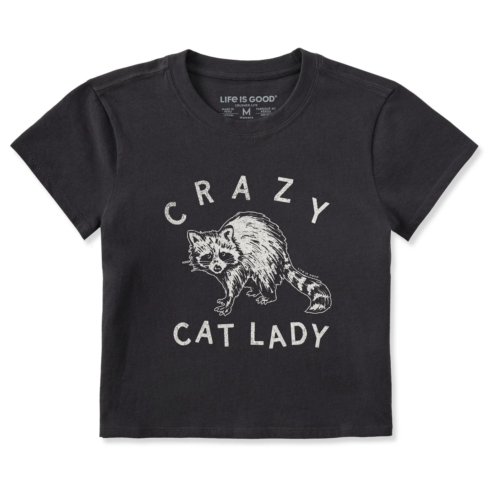 Women's Crazy Cat Lady Raccoon Crusher-LITE Shrunken Tee Life is Good