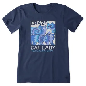 Women's Crazy Cat Lady Tie Dye Short Sleeve Tee Life is Good