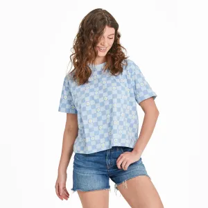 Women's Daisy Checkerboard Pattern Short Sleeve Crusher Boxy Tee Life is Good
