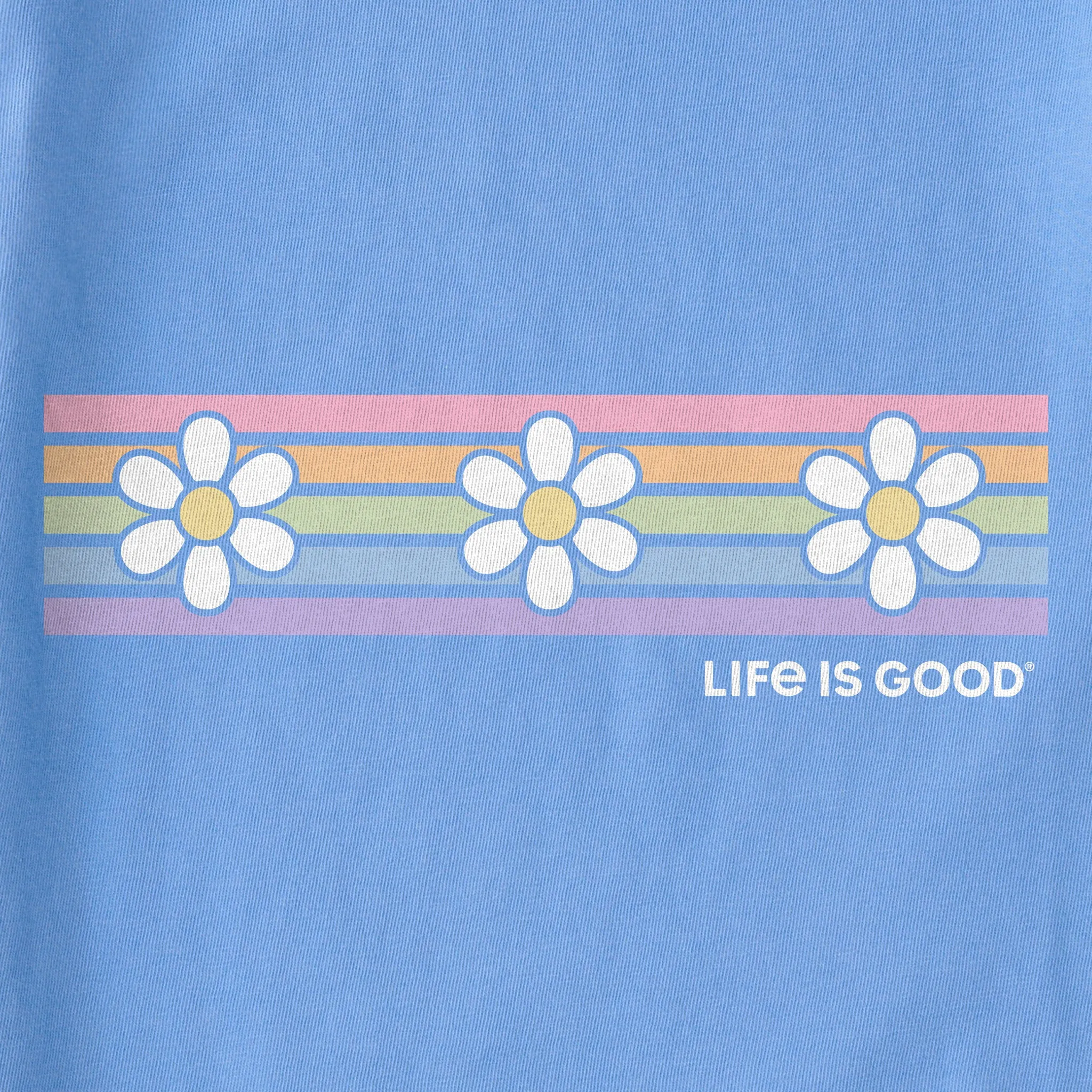 Women's Daisy Stripes Short Sleeve Vee Life is Good