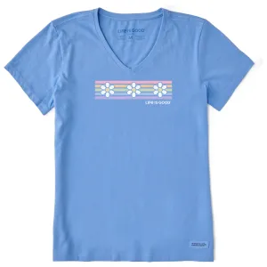 Women's Daisy Stripes Short Sleeve Vee Life is Good