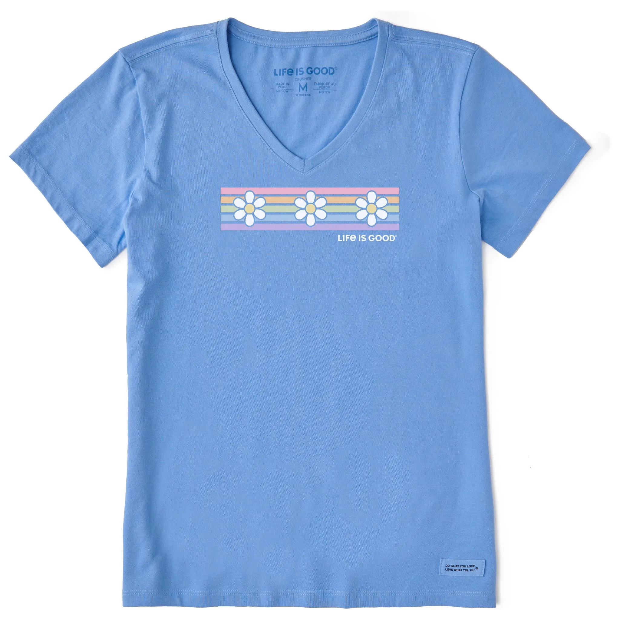 Women's Daisy Stripes Short Sleeve Vee Life is Good