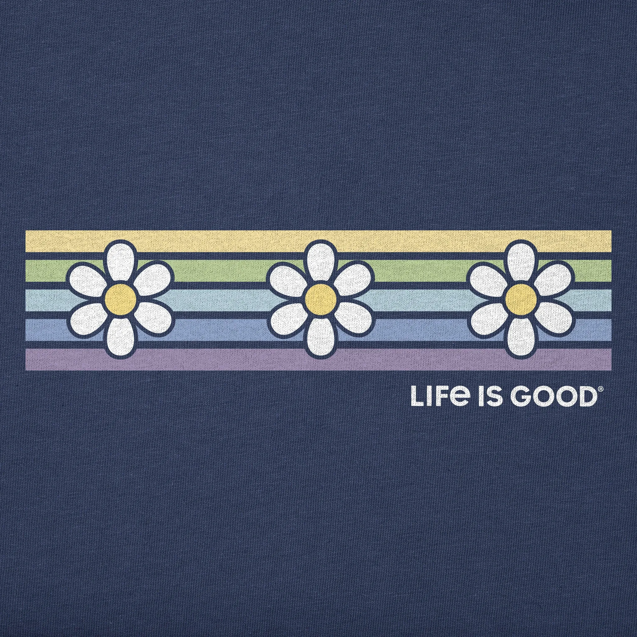 Women's Daisy Stripes Short Sleeve Vee Life is Good