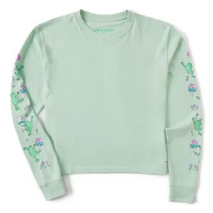 Women's Dancing Frogs and Mushrooms Long Sleeve Crusher Boxy Tee Life is Good