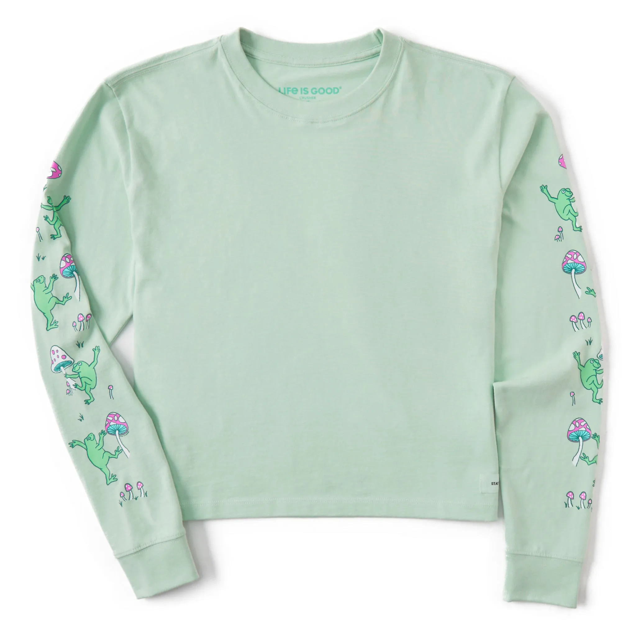 Women's Dancing Frogs and Mushrooms Long Sleeve Crusher Boxy Tee Life is Good