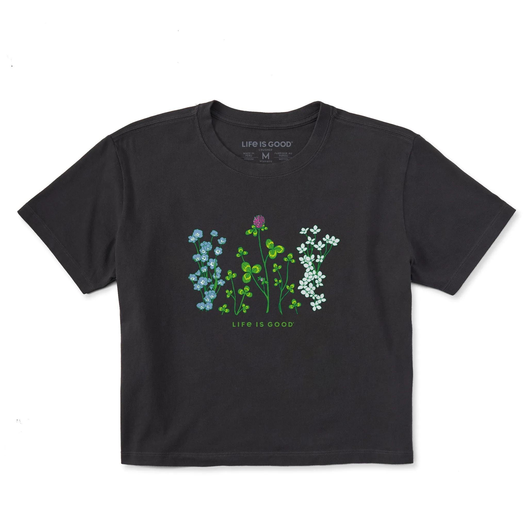 Women's Detailed Clovers and Wildflowers Short Sleeve Crusher Boxy Tee Life is Good