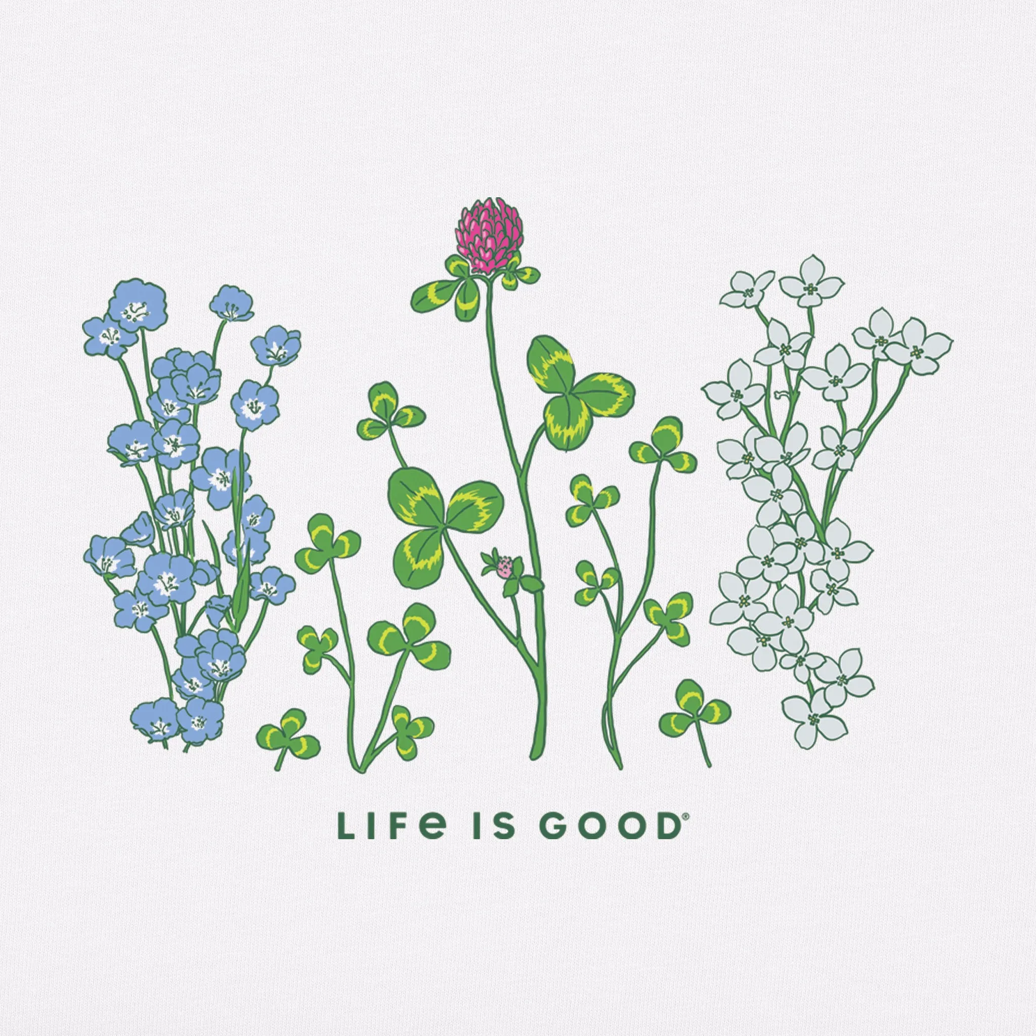 Women's Detailed Clovers and Wildflowers Short Sleeve Vee Life is Good