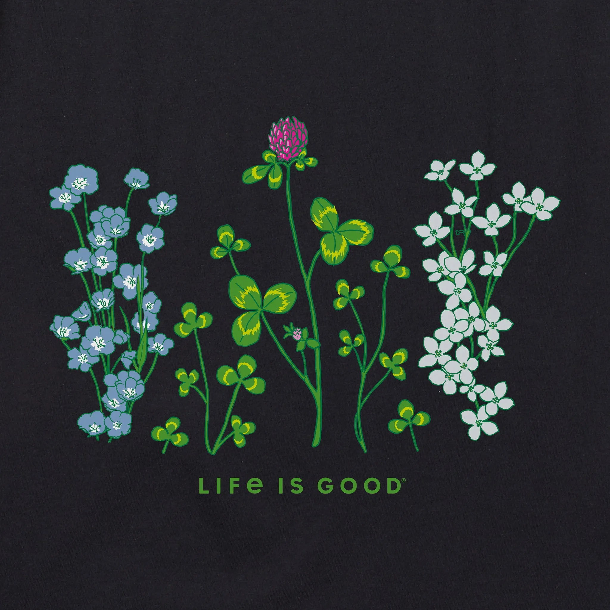 Women's Detailed Clovers and Wildflowers Short Sleeve Vee Life is Good