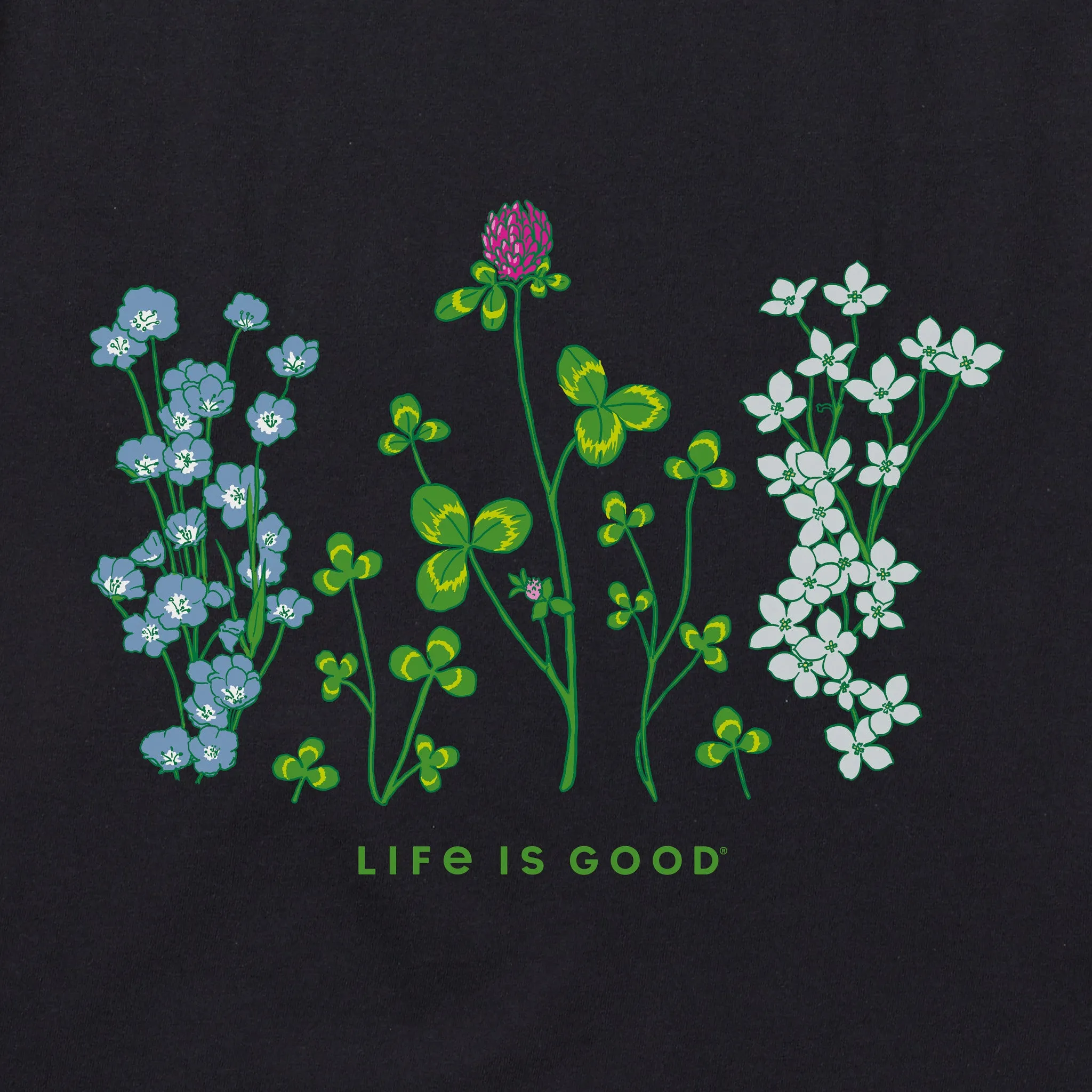 Women's Detailed Clovers and Wildflowers Short Sleeve Vee Life is Good