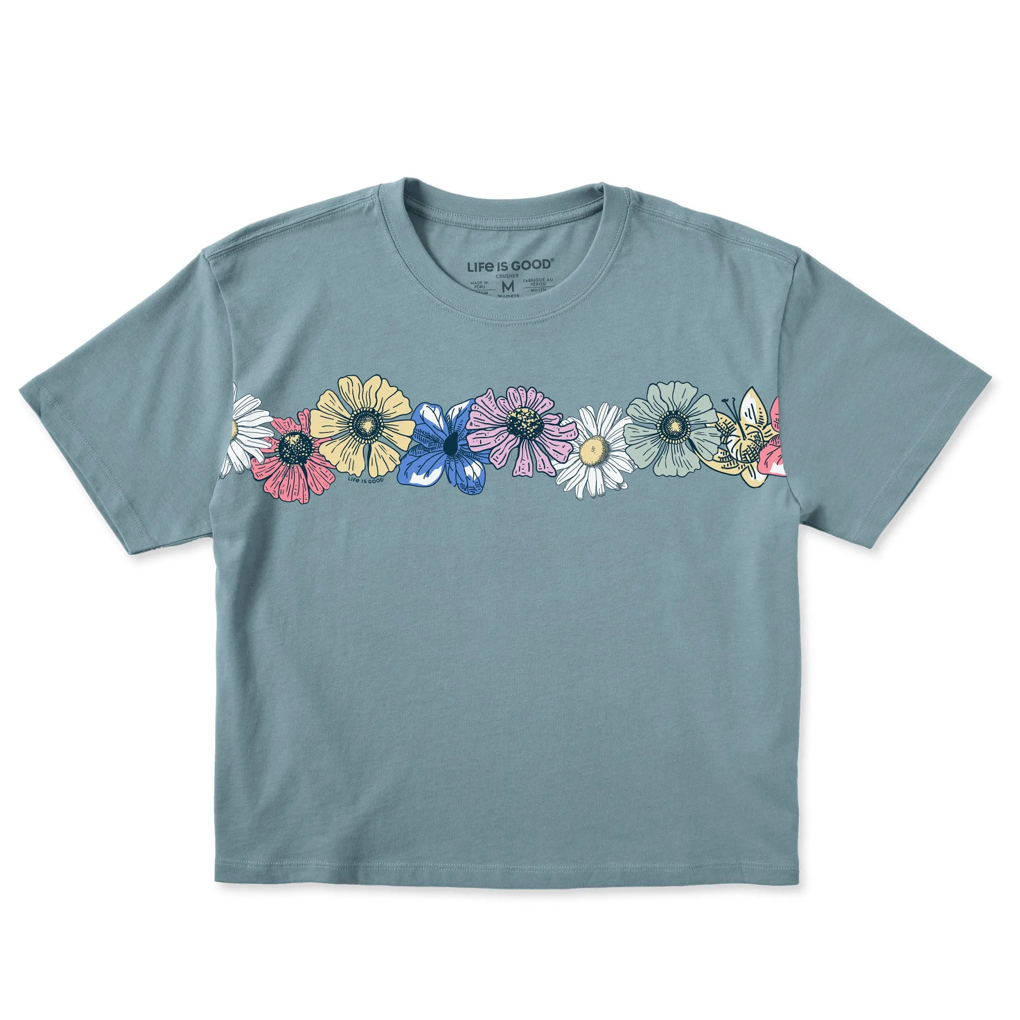 Women's Detailed Row of Wildflowers Short Sleeve Crusher Boxy Tee Life is Good