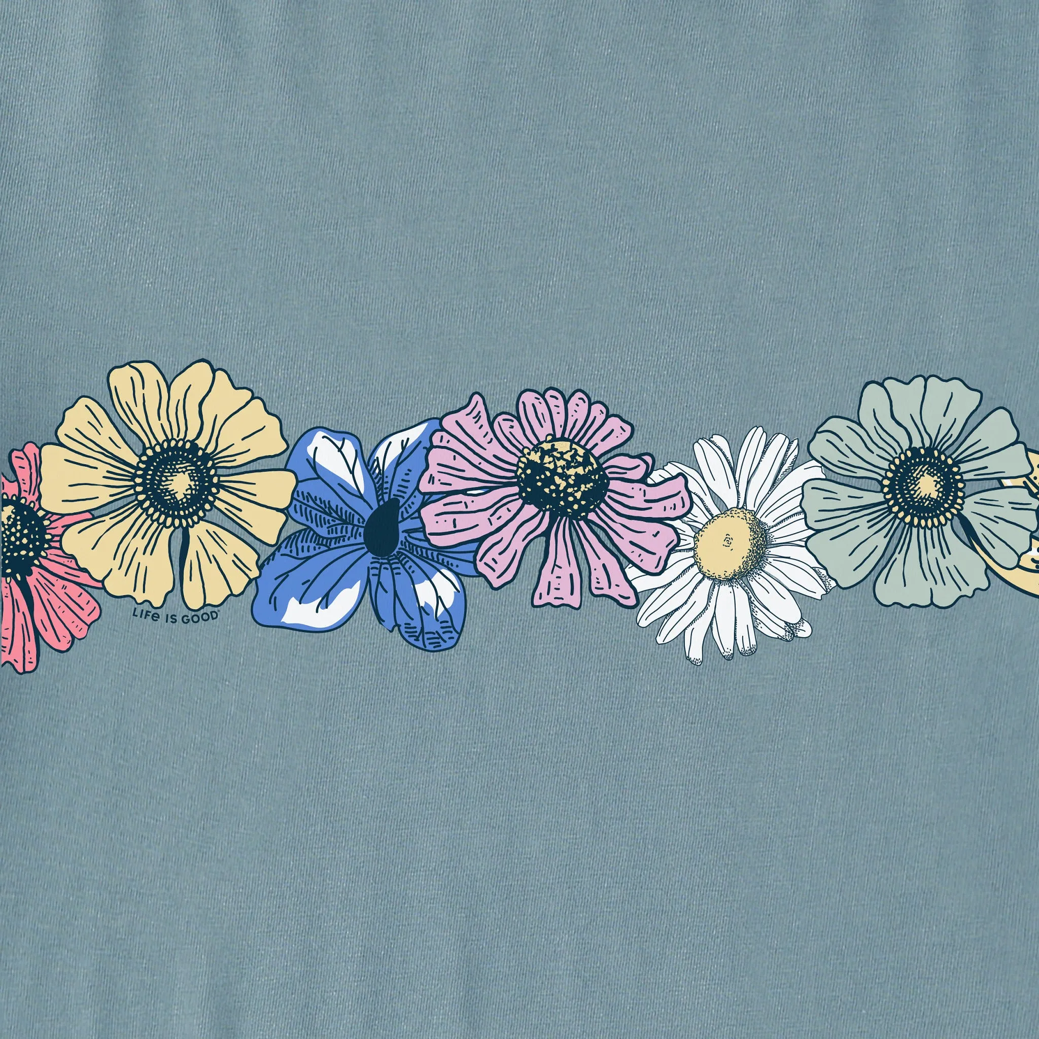 Women's Detailed Row of Wildflowers Short Sleeve Crusher Boxy Tee Life is Good