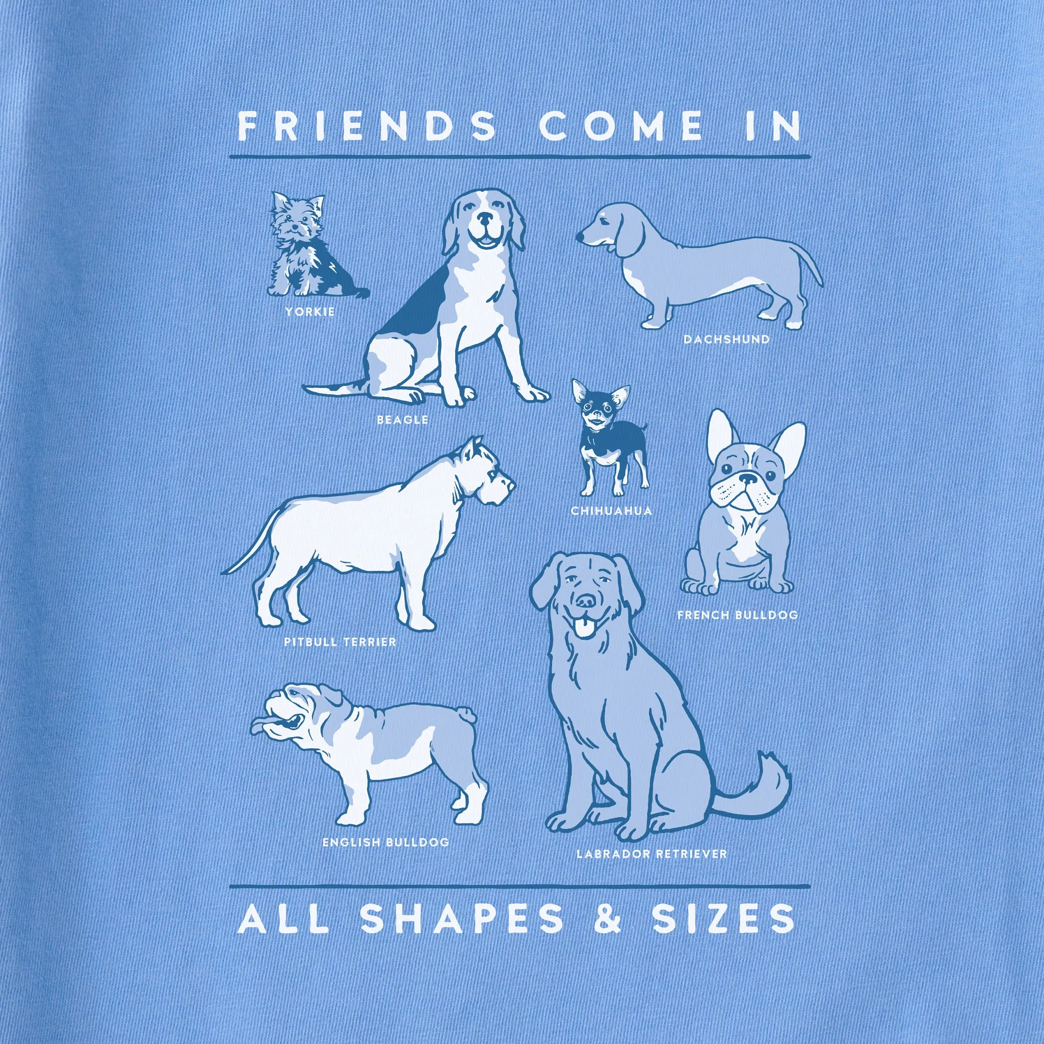Women's Dog Friends Shapes & Sizes Short Sleeve Tee Life is Good