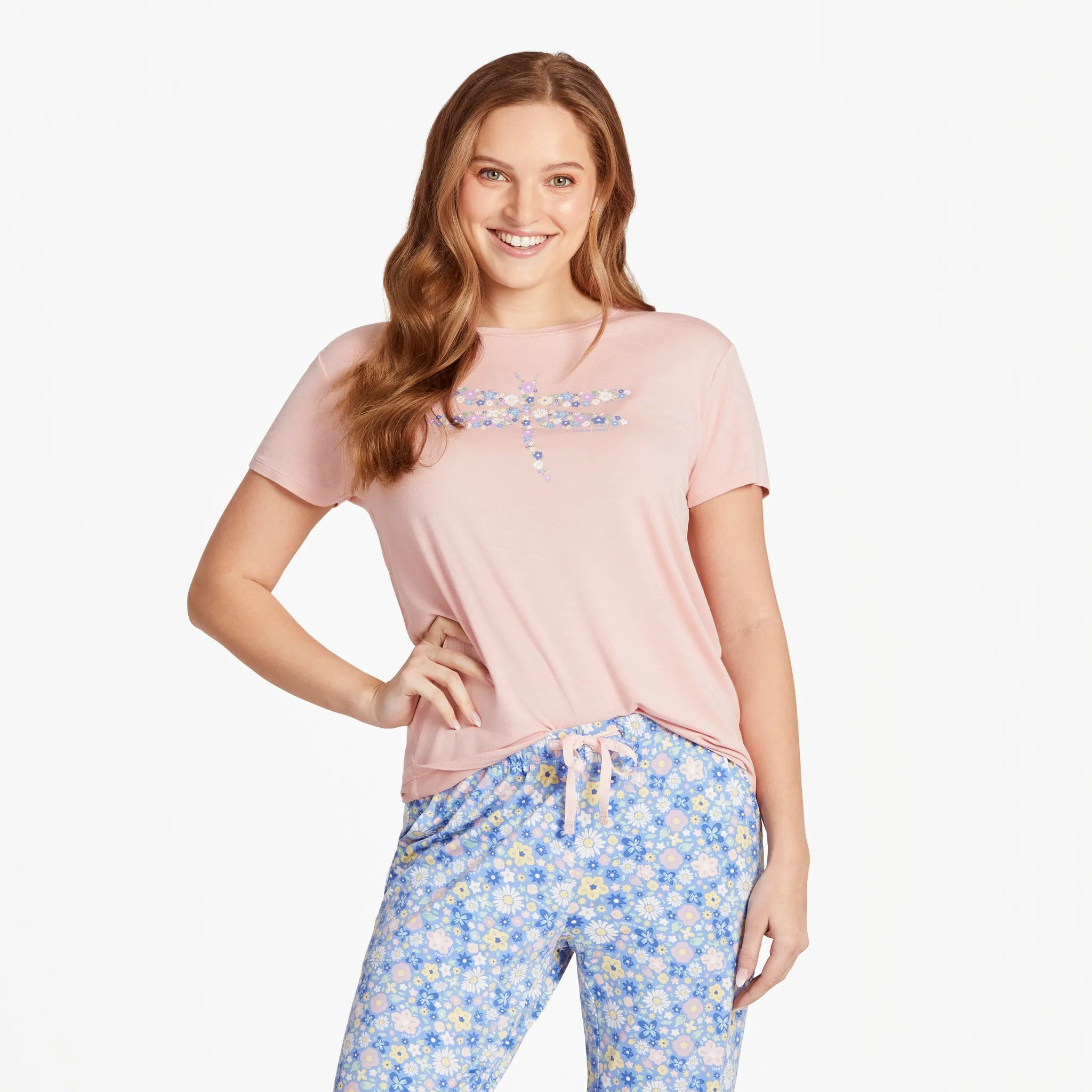 Women's Dragonfly Flowers Lightweight Sleep Tee Life is Good