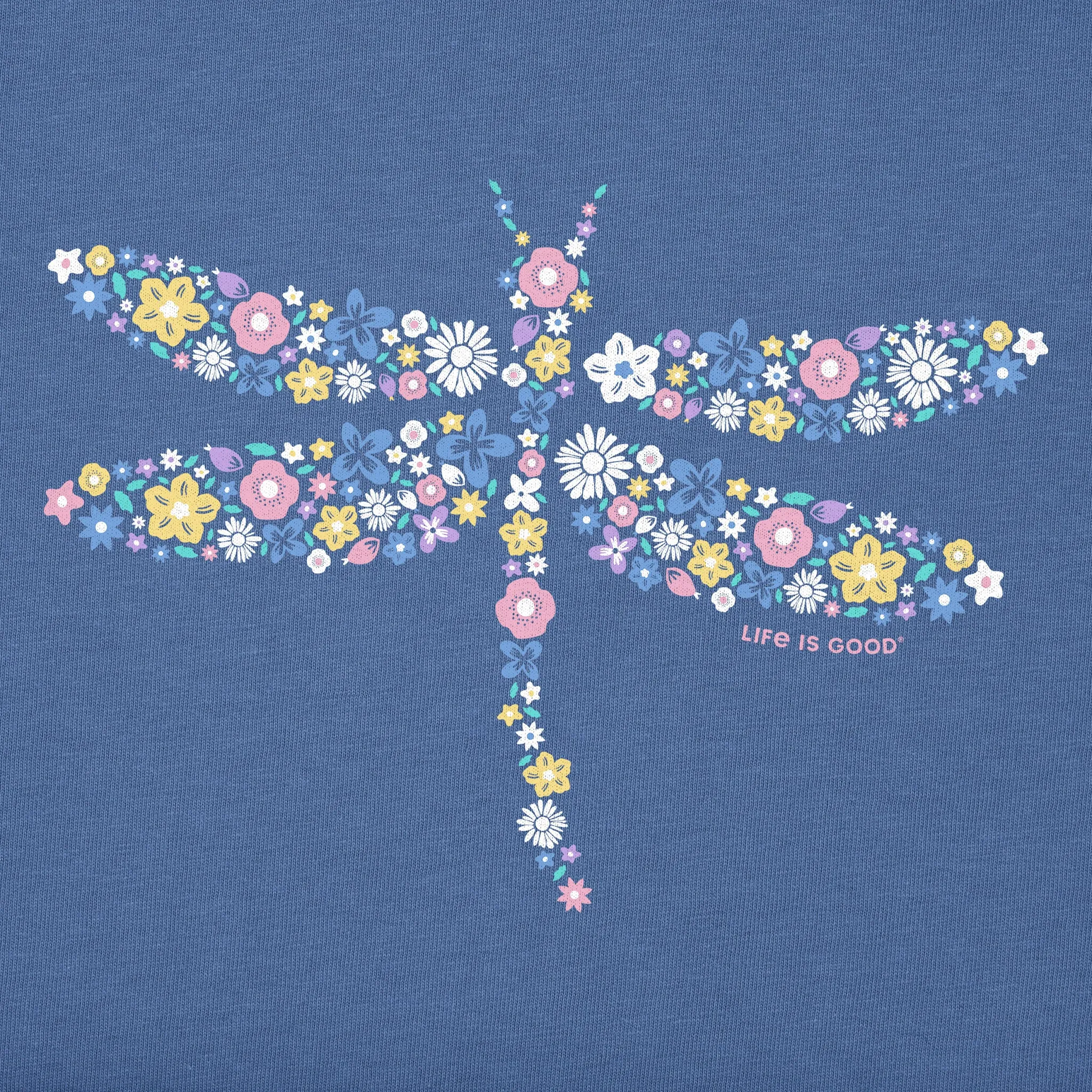Women's Dragonfly Flowers Long Sleeve Crusher Vee Life is Good
