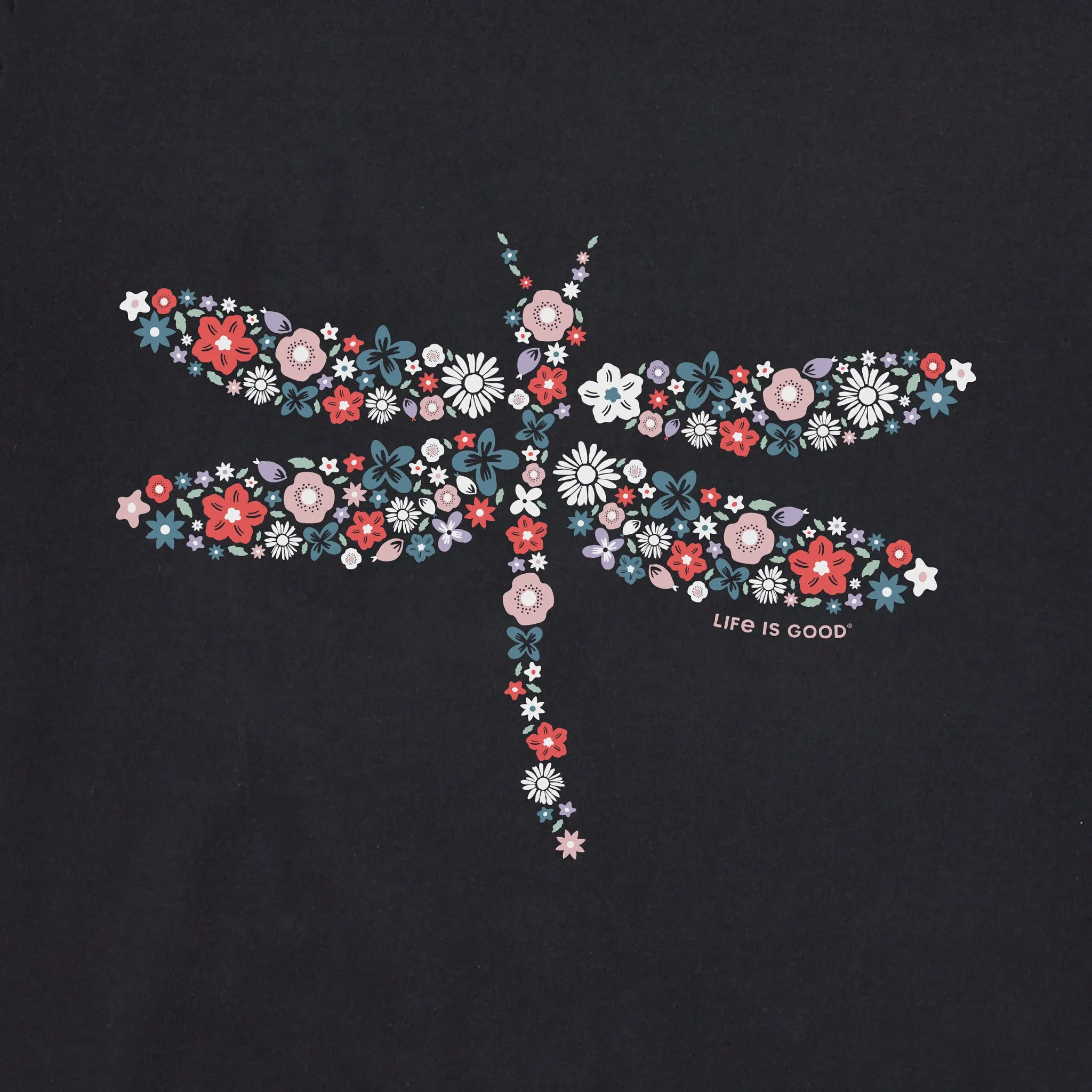 Women's Dragonfly Flowers Long Sleeve Crusher Vee Life is Good
