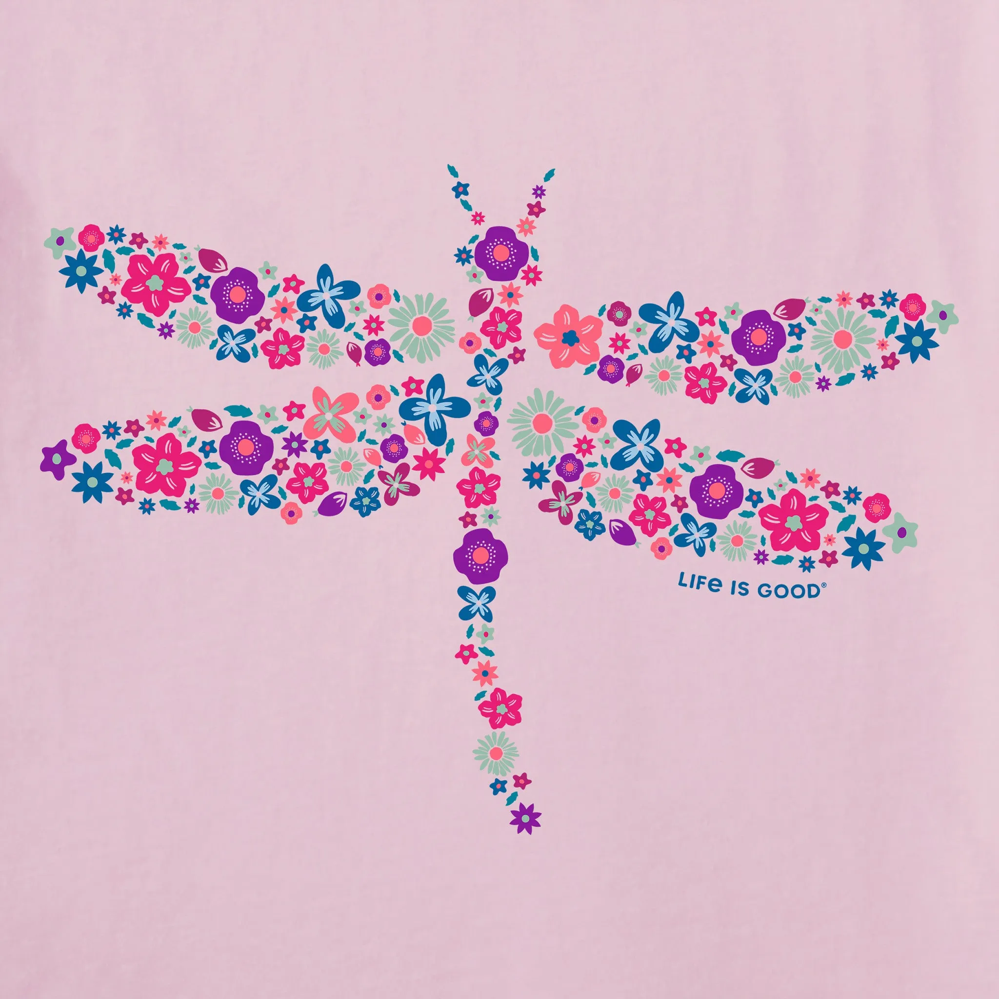Women's Dragonfly Flowers Long Sleeve Crusher Vee Life is Good