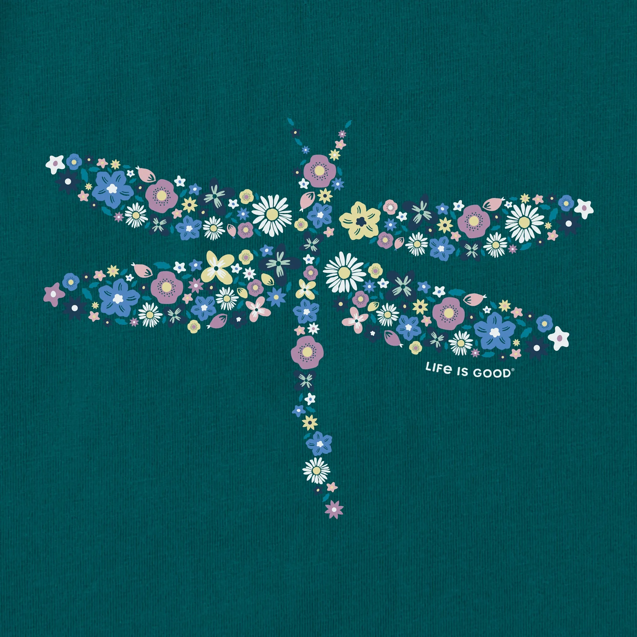 Women's Dragonfly Flowers Short Sleeve Vee Life is Good